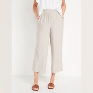 NWT High-Waisted Cropped Linen-Blend Wide-Leg Pants for Women size Large